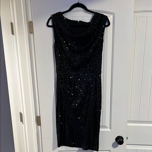 White House Black Market Black Sheath Midi Dress Cowl Neck